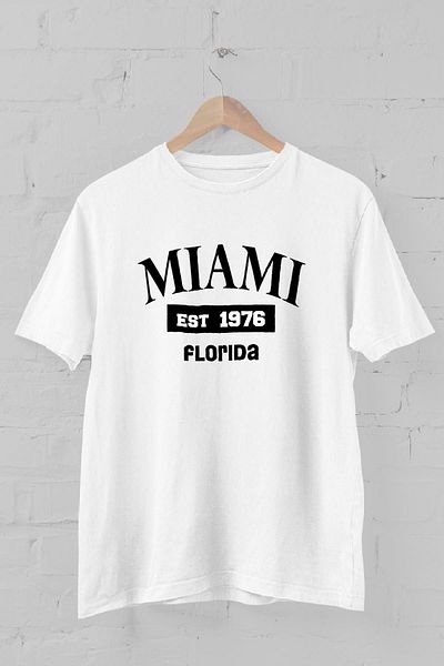 Blah Λευκό, ανδρικό μπλουζάκι Miami Florida με στάμπα με λαιμόκοψη