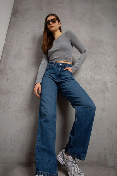 Maule Μπλε ίσια εφαρμογή vintage τζιν τζιν Zipper Jeans Γυναικείο παντελόνι @Salerno