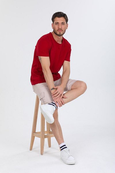 Domoda Claret Red Oversize Fit Βαμβακερό κοντό μανίκι Basic Unisex Dirty γιακά μπλουζάκι