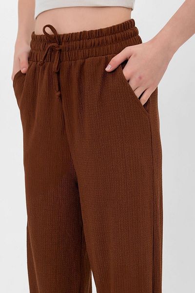 Domoda Brown Elastic Pocket Lace-Up Loose Casual Women's Trousers