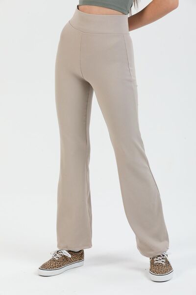 Domoda Bej Yüksek Bel, Fitilli, Toparlayıcı Kaşkorse Ispanyol Fit And Flare Örme Tayt