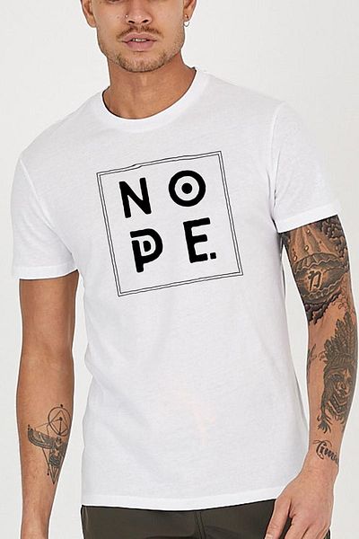 Blah Λευκό, Nope Slogan printed ανδρικό μπλουζάκι Crew Neck