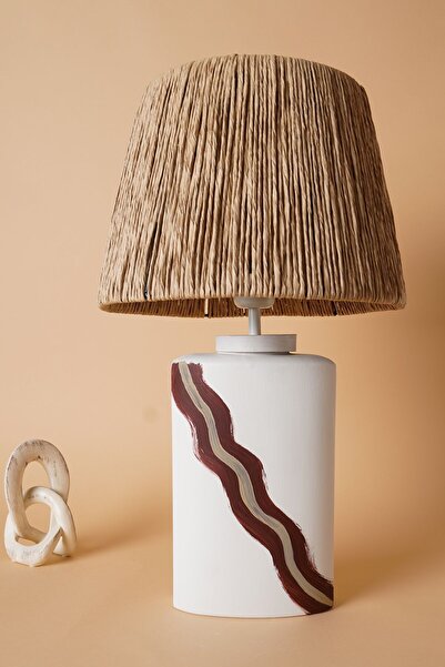 Hmydesign Vierge Handmade Seramik Abajur Beyaz Hasır