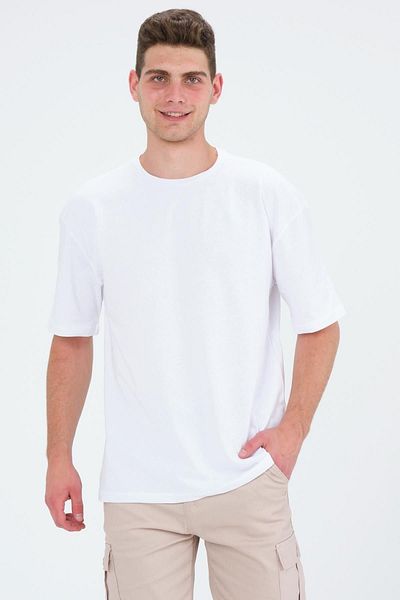 Domoda Λευκό Oversize Fit Βαμβακερό κοντομάνικο Basic Unisex T-shirt με λαιμόκοψη