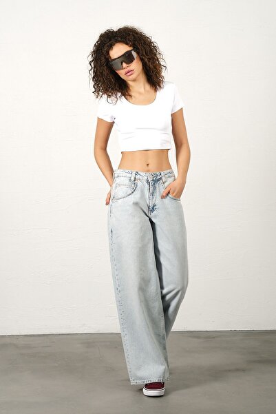 Maule Világoskék széles szárú kényelmes farmernadrág - bő bő szabású női farmer @floransa