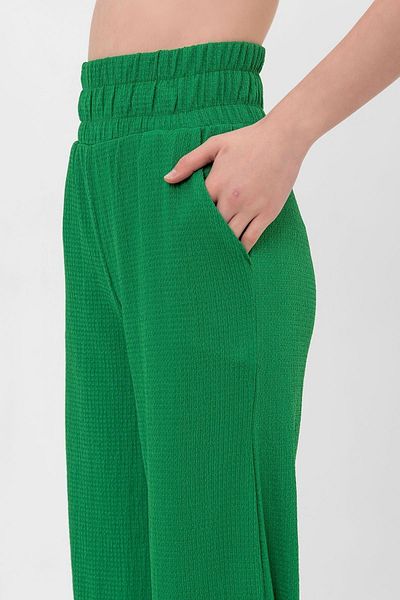 Domoda Green Elastic Waist Wide Leg Double Pocket Wrinkled Women's Trousers