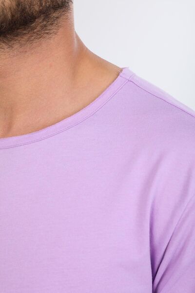 Domoda Lilac Oversize Fit Cotton Short Sleeve Basic Unisex Dirty Collar T-Shirt