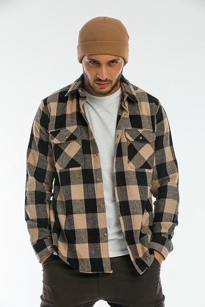 Blah Екрю, голямо каре с капаци с два джоба Мъжка риза и яке Lumberjack