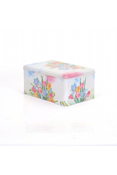 EVLE Ef058-30 Flower Tulip Patterned Rectangular Metal Storage Container 17x26 Cm