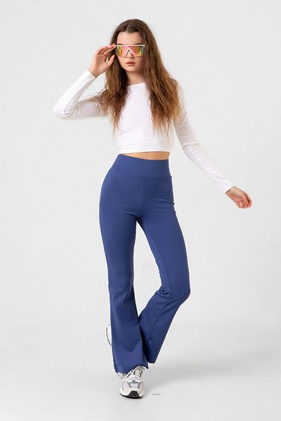 Domoda High Waist Saks - Ribbed, Gathering Spanish Fit Flare Knitted Leggings