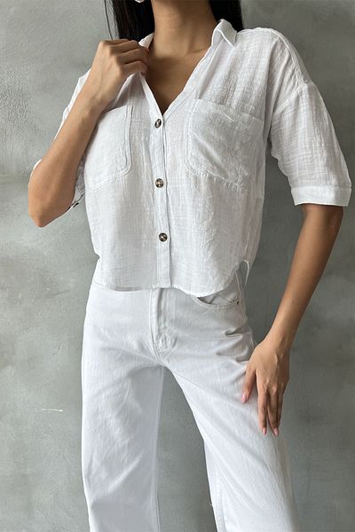 Maule Vâscoză albă din bumbac Cool of Summer: Cămașă cu mânecă scurtă pentru femei @parma