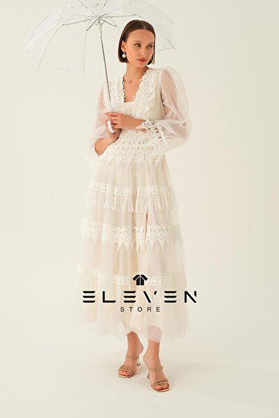 ELEVEN VİNNTAGE GÜPÜR DETAY ELBİSE