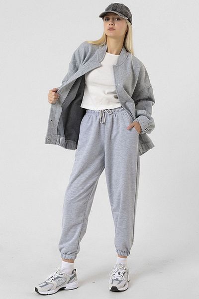 Domoda Γκρι μελανζέ Skinny Leg, Lace Up 2 Κλωστές Εποχιακό Γυναικείο Φούτερ