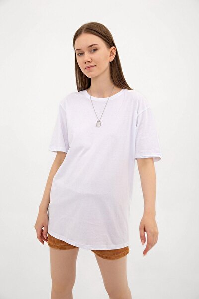 Domoda White Clair De Lune Graphic Printed Oversize 100% Cotton Women's T-Shirt on the Back