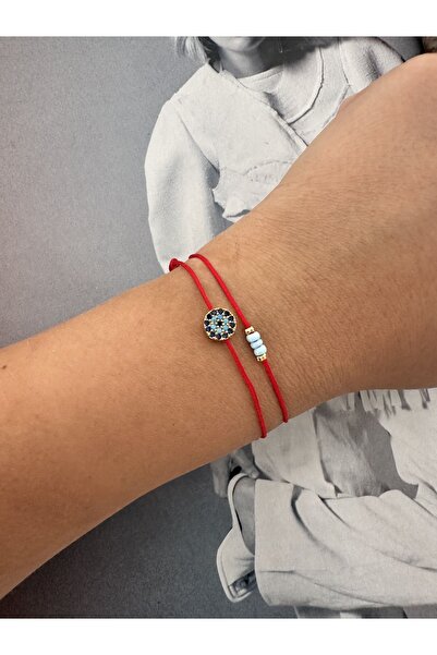 Hazeran accessories Nazar Boncuklu 2'li Kırmızı İp Şans Bileklik
