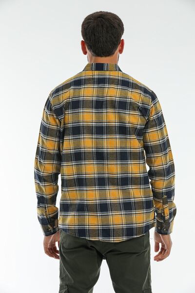 Blah Ανδρικό καρό πουκάμισο χωρίς τσέπη Navy Blue, κουμπιά γιακά