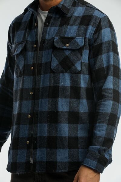 Blah Ανδρικό πουκάμισο Indigo Lumberjack - Διπλή τσέπη, Καρό χοντρό καρό, Σακέτα Oversize