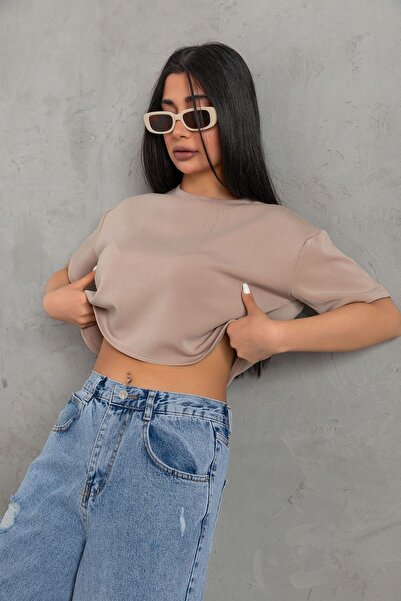 Domoda Beige Modal Crop Top - Ultra Soft Touch Women's T-Shirt @savona