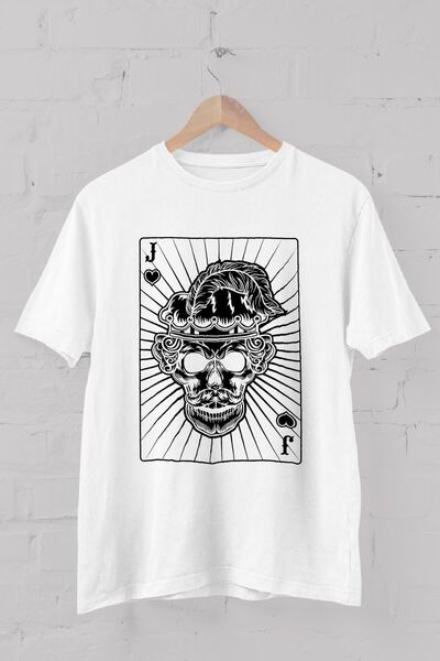 Blah Tricou pentru bărbați, alb, cu imprimeu Joker Skeleton, cu guler rotund