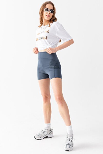 Domoda Καπνιστό ψηλόμεσο κολάν κρεβατιού με ραμμένο αθλητικό σορτς Push Up Biker