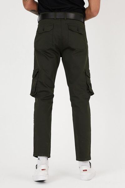Domoda Khaki, Slim Fit Gusseted Pocket, Flexible Fabric Men's Cargo Pants