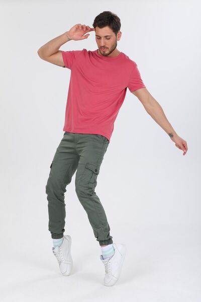 Domoda Pink Oversize Fit Cotton Short Sleeve Basic Unisex Dirty Collar T-Shirt