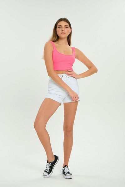 Domoda Růžový Crop Top Košilka s tlustým řemínkem Žebrovaný krátký dámský atlet