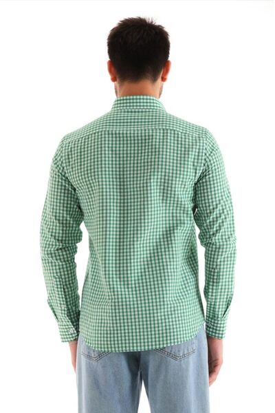 Catto Peak Κανονικό ανδρικό πουκάμισο με πράσινο καρό καρό ρίγες