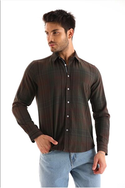 Catto Peak Темно-зелена картата - Смугаста джинсова сорочка для чоловіків