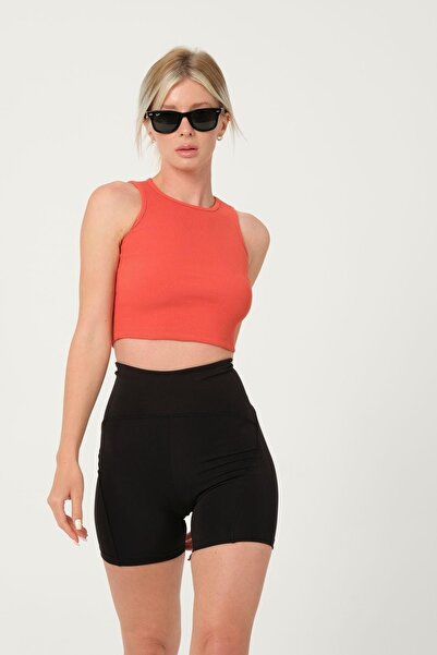 Domoda Black High Waist Stitched Shorts Sports Biker Push Up Tights