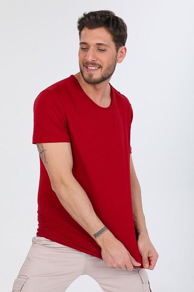 Domoda Claret Red Oversize Fit Βαμβακερό κοντό μανίκι Basic Unisex Dirty γιακά μπλουζάκι