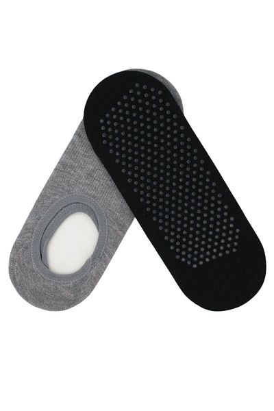 Trick or Treat Gray 2-Pack - 80% Bamboo Invisible Anti-Slip Women's Technical Socks for Yoga and Pilates @bliss
