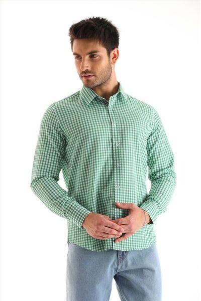 Catto Peak Κανονικό ανδρικό πουκάμισο με πράσινο καρό καρό ρίγες