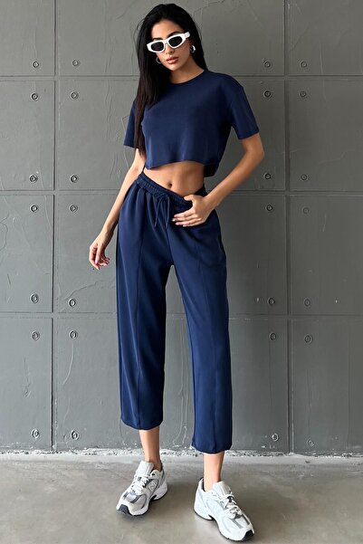 Domoda Navy Blue Ultra Soft Touch: Modal Crop Top Series Women's T-Shirt @Savona