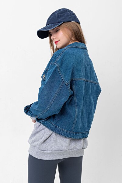 Domoda Double Pocket Blue Women's Jeans Jacket - Denim Jean Coat