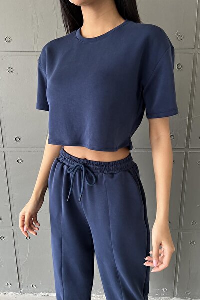 Domoda Navy Blue Ultra Soft Touch: Modal Crop Top Series Women's T-Shirt @Savona