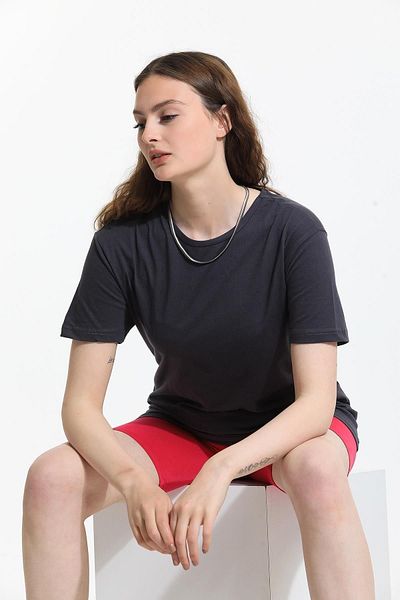 Domoda Anthracite, Oversize Fit Βαμβακερό κοντό μανίκι Basic Unisex γυναικείο ανδρικό μπλουζάκι