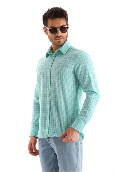 Catto Peak Πράσινο καρό μοτίβο φιστικιού - Πουκάμισο κανονικής ανδρικής εφαρμογής