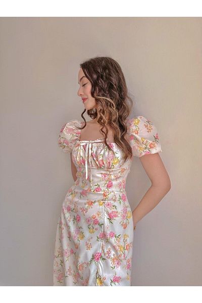 Reorah Collection Summer Colorful Flower Patterned Dress