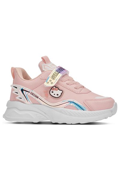Allyup Pantofi de zi cu zi pentru fete, pudră, din cauciuc, cu șireturi, hologramă, cu velcro, pantofi Hello Kitty 1907