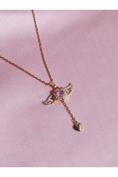 Reorah Collection Heart Winged Steel Necklace
