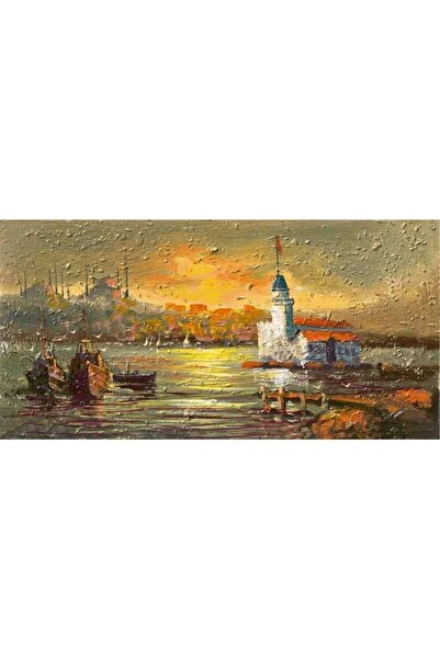 Tablosan Turnul Fetei din Istanbul și bărci pictură pe pânză 20x40 cm Kb16216 20x40 cm