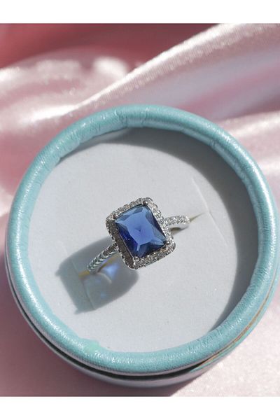 Reorah Collection Navy Blue Zircon Stone Baguette Ring