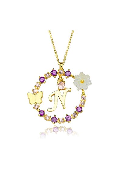 Sahira Jewelry Manolya Çiçeği Düşler Işıltısı 14k Gold N Harfi Kadın Kolye