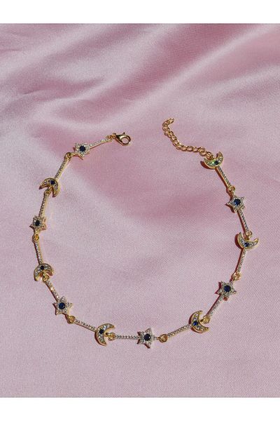 Reorah Collection Navy Blue Moon Star Choker Necklace with Zircon Stones