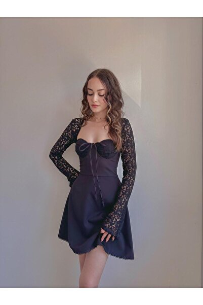 Reorah Collection Μίνι δαντελωτό μαύρο φόρεμα