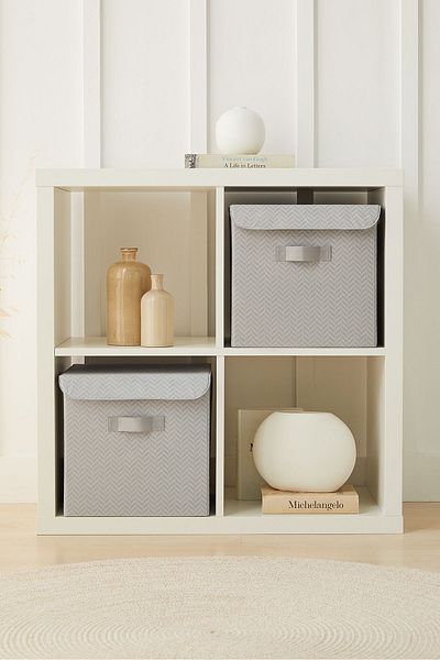 Ocean Home Textile Set of 2 Grey Herringbone Box with Lid 30 x 30 x 30 cm