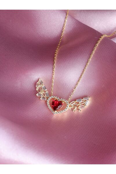 Reorah Collection Kanatlı Kalpli Zirkon Taşlı 925 Gümüş Kolye