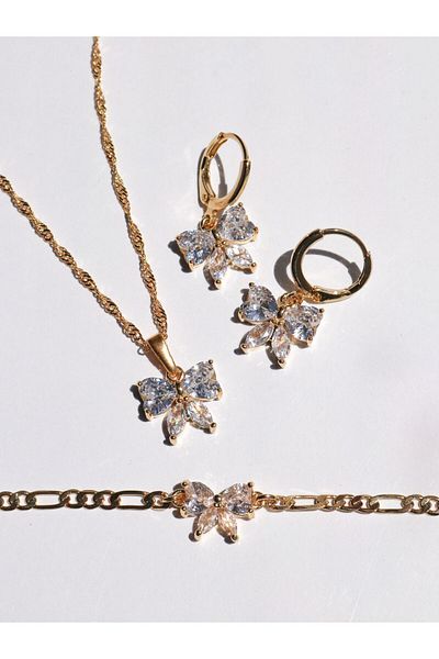 Reorah Collection طقم فيونكة وشريط بتفاصيل حجر الزركون - قلادة وحلق وسوار