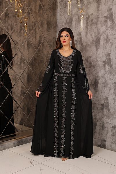ZENABİYEM Zena Fashion Double Skirt Bead Print Detailed Evening Dress